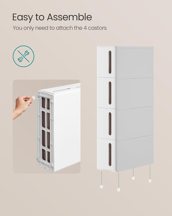 4-Tier Rolling Storage Tower, Narrow Space-Saving Shelf
