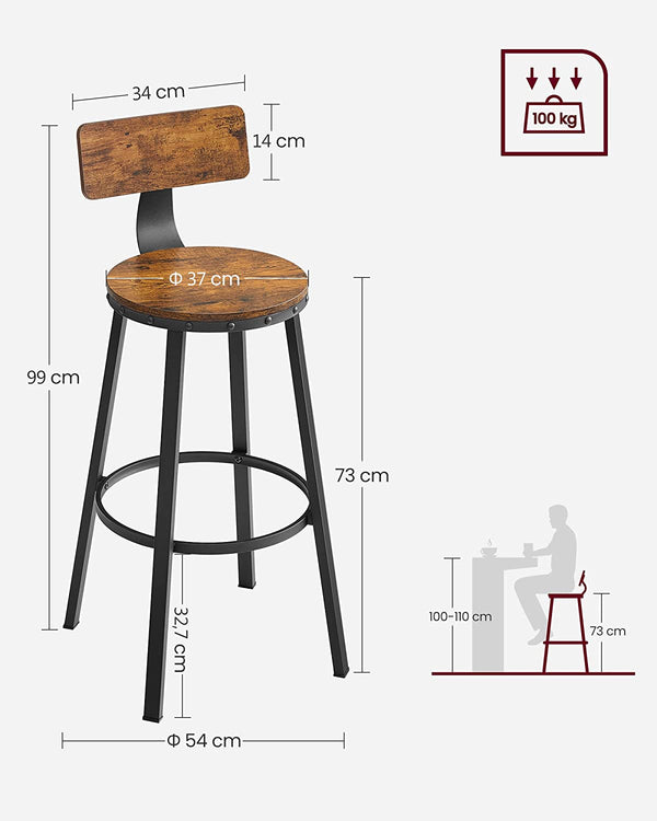 Set of 2 Bar Stools with Backrests - Karrari