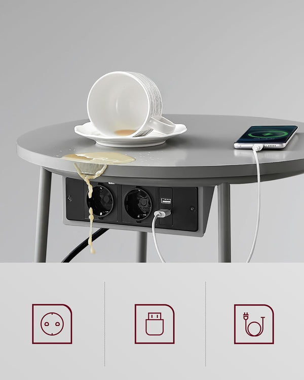 Round Side Table with Charging Station & Basket