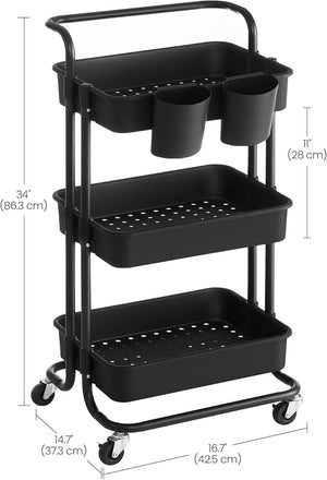3-Tier Rolling Metal Trolley with Handles