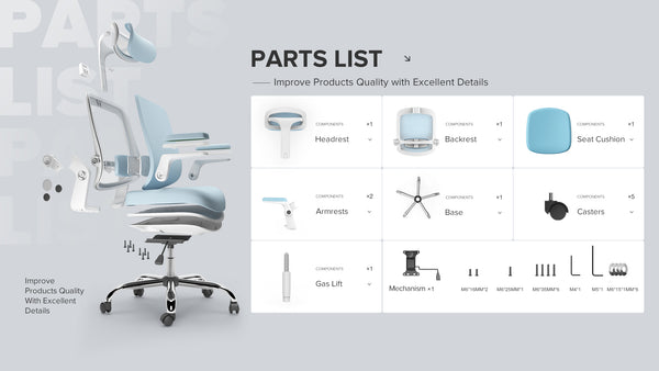 Blue Mesh Office Chair with Headrest & Adjustable Armrests - Karrari