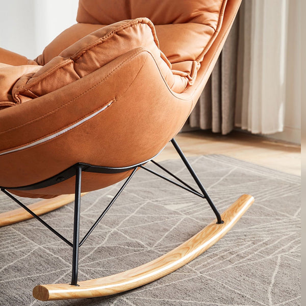Orange Leather Rocking Armchair with Industrial Iron Frame - Karrari