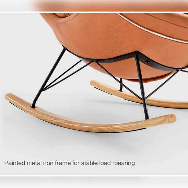 Orange Leather Rocking Armchair with Industrial Iron Frame - Karrari