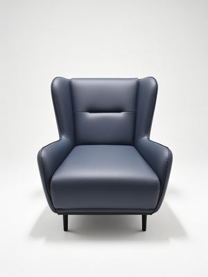 Modern Wingback Accent Chair – Navy Blue Faux Leather Armchair - Karrari