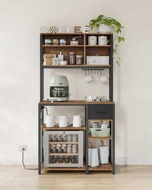 Kitchen Shelf with Sockets, Hooks & Fabric Drawer - Karrari