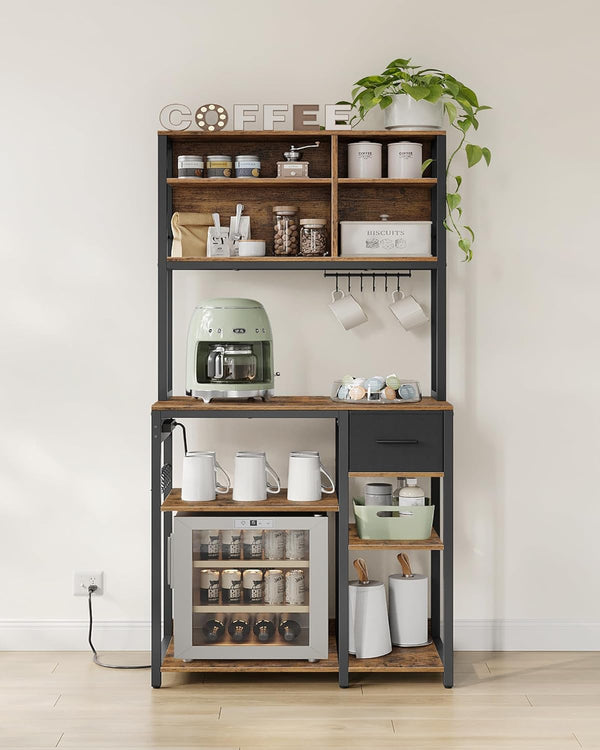 Kitchen Shelf with Sockets, Hooks & Fabric Drawer - Karrari