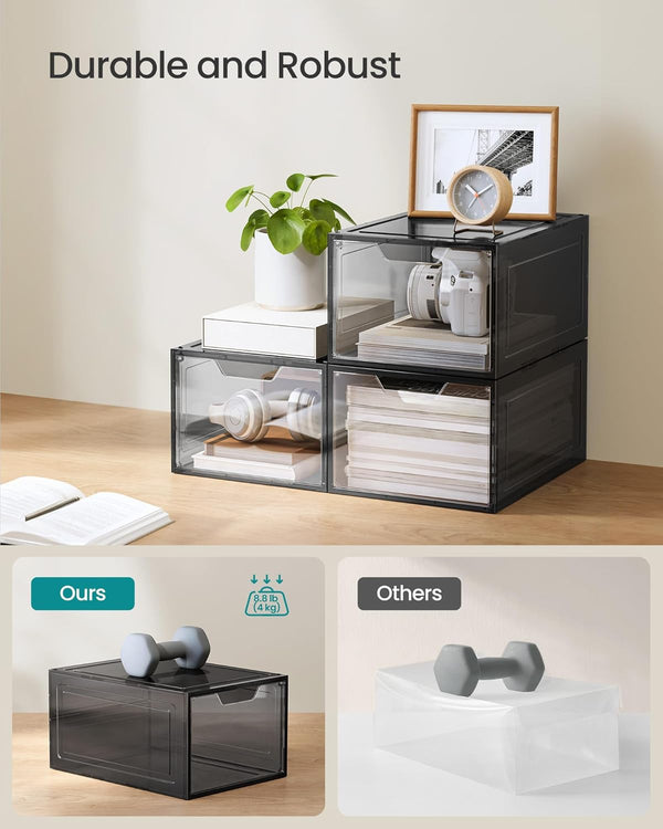 6-Pack Plastic Shoe Storage Boxes – Stackable