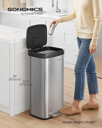 Kitchen Bin, 68L Rubbish Bin, Metal Waste Pedal Bin with Lid, Tall and Large