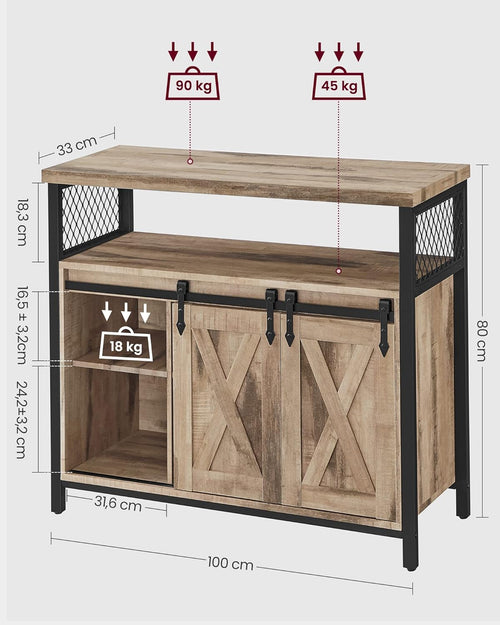 Sideboard with 2 Sliding Barn Doors - Karrari