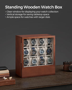 12-Slot Wooden Watch Box with Window - Vertical Storage - Karrari