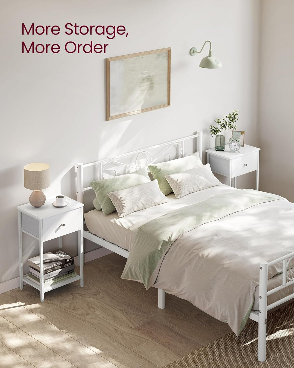 White Side Table with Fabric Drawer - Karrari