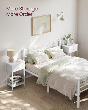 White Side Table with Fabric Drawer - Karrari