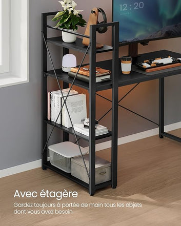 Desk with Shelves Reversible Left or Right, Length 120 cm