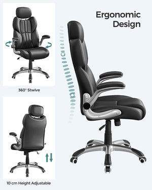 Ergonomic Office Chair - Swivel with Folding Arms & Nylon Base - Karrari