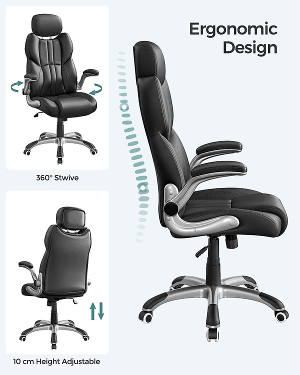 Ergonomic Office Chair - Swivel with Folding Arms & Nylon Base - Karrari