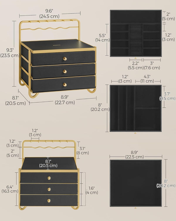 3-Tier Jewellery Organizer - Drawers & Hanging Rack
