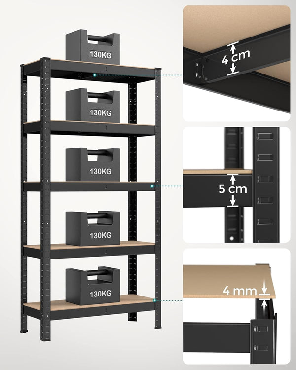 Heavy-Duty Steel Storage Rack - 5-Tier, High Load Capacity (30x75x150cm) - Karrari