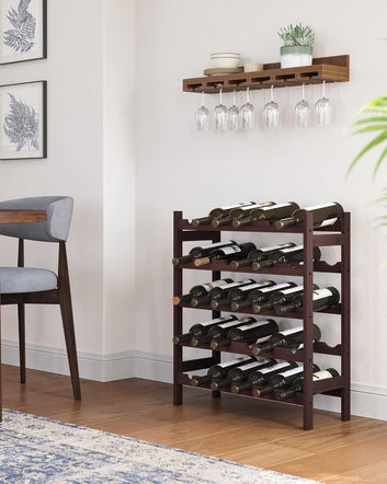 30-Bottle Wine Rack, 5-Tier Freestanding Floor Bamboo Wine Holder, Display Stand Shelves