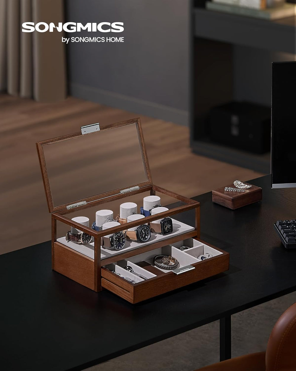 2-Tier Wooden Watch Case - Drawer & Velvet Lining - Karrari