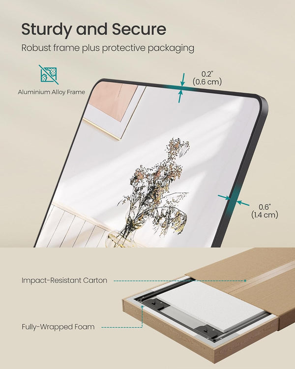 Full-Length Hanging Mirror, Over-Door or Wall-Mounted (40x120cm)