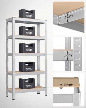 5-Tier Garage Shelving Unit - Steel, Boltless & Durable (30x75x150cm) - Karrari