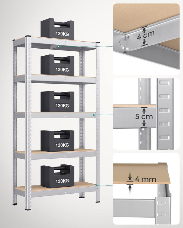 5-Tier Garage Shelving Unit - Steel, Boltless & Durable (30x75x150cm) - Karrari