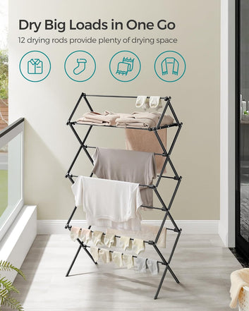 Foldable Clothes Airer, Clothes Drying Rack, Laundry Rack, Steel Frame, 37 x 75 x 135.1 cm