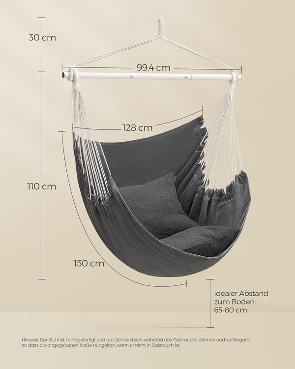 Hanging Chair with Cushions, Metal Chain Support