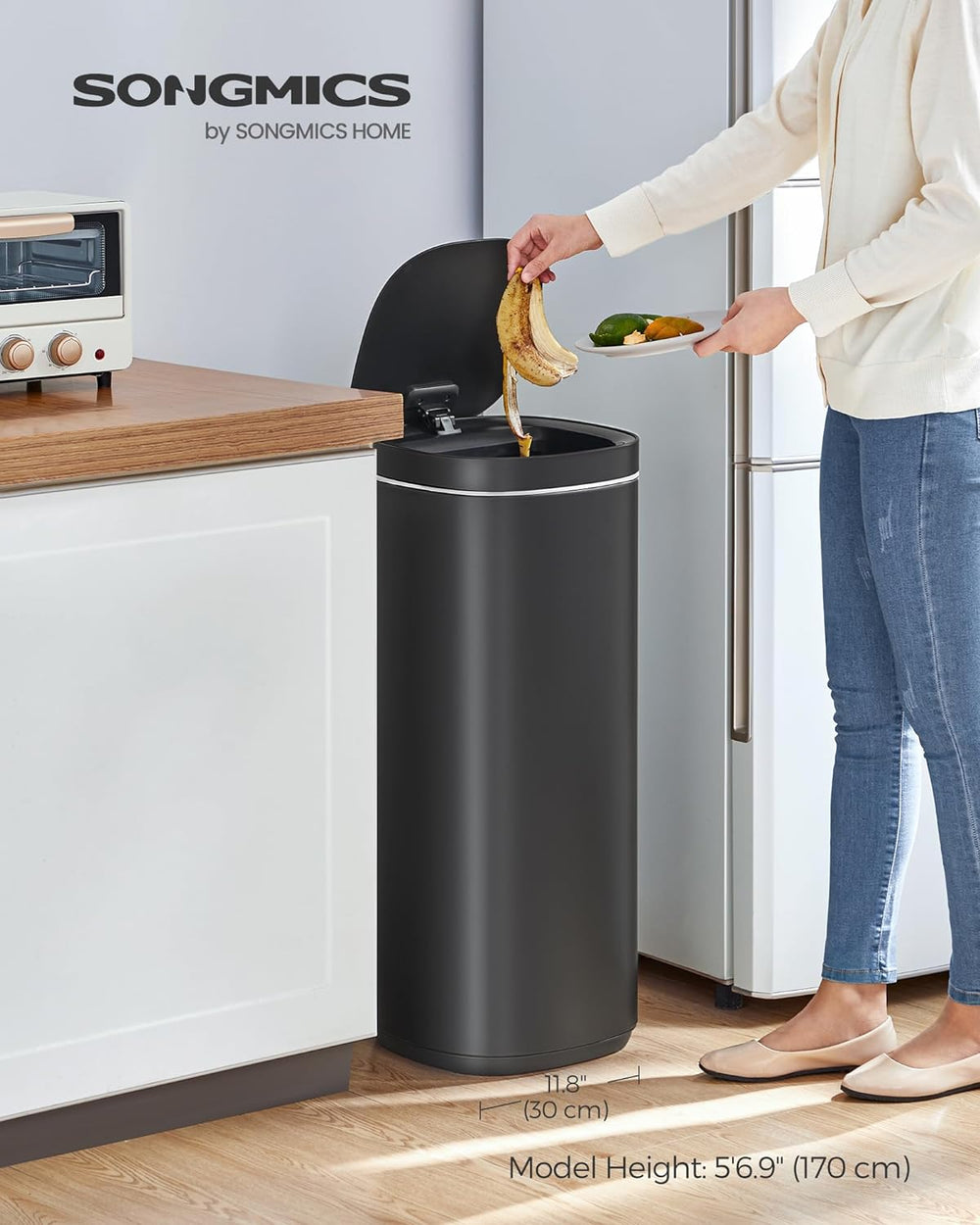 13 Gallon Motion Sensor Kitchen Trash Can (Black) - Karrari