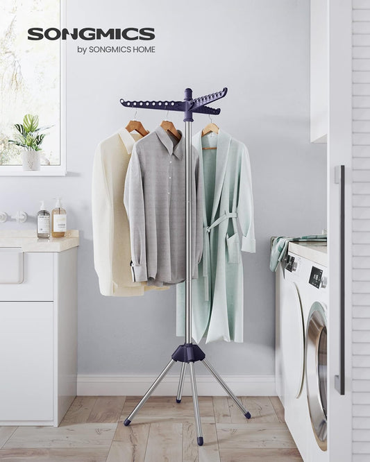 Clothes Drying Rack with 3 Rotatable Arms for Hangers, 4-Leg Indoor Folding Laundry Rack, Stainless Steel, 151.5 cm High