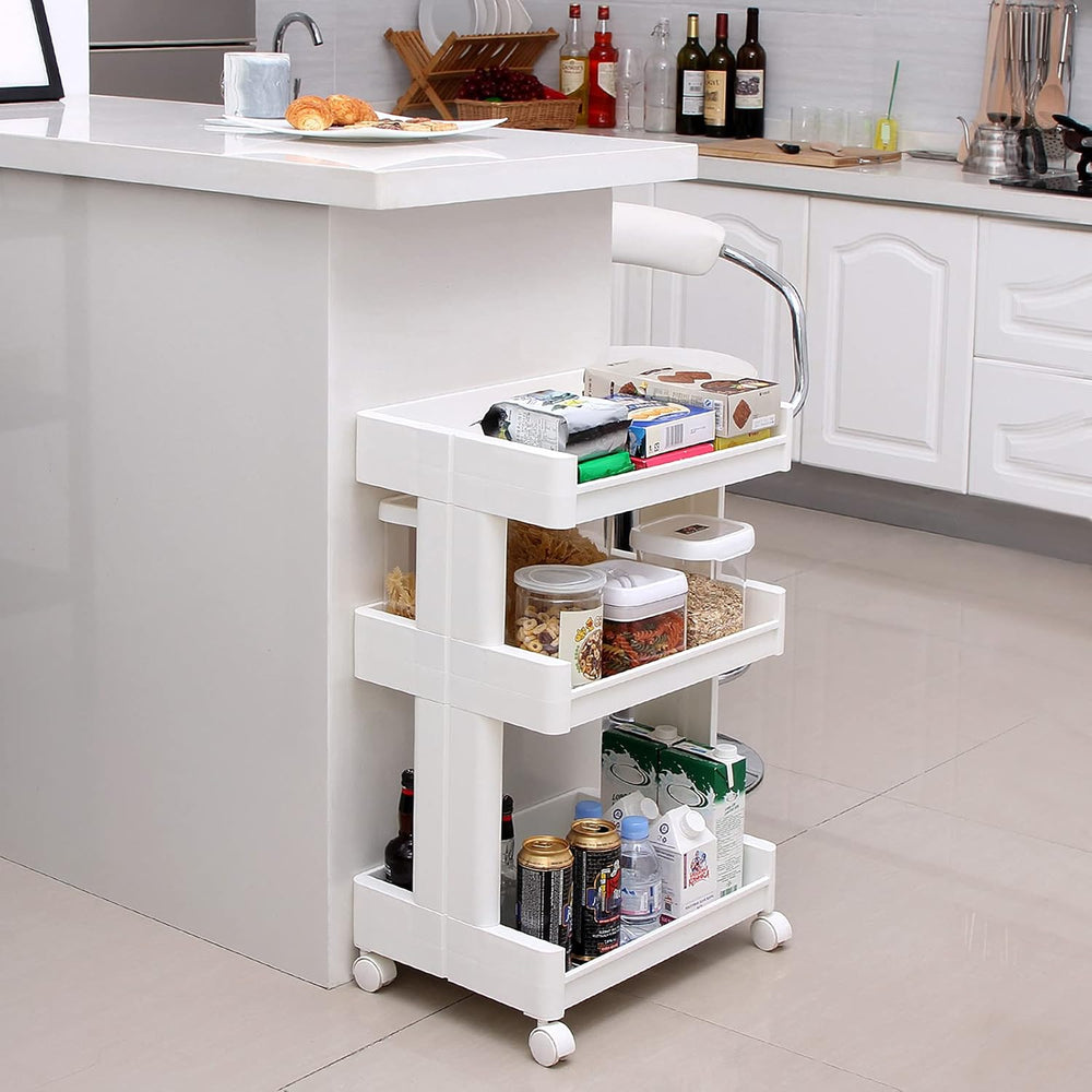 3-Tier Plastic Rolling Storage Cart with Wheels, White - Karrari