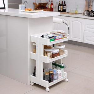 3-Tier Plastic Rolling Storage Cart with Wheels, White - Karrari