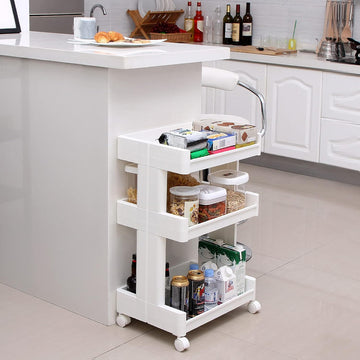 3-Tier Plastic Rolling Cart PP Storage Trolley with Castors