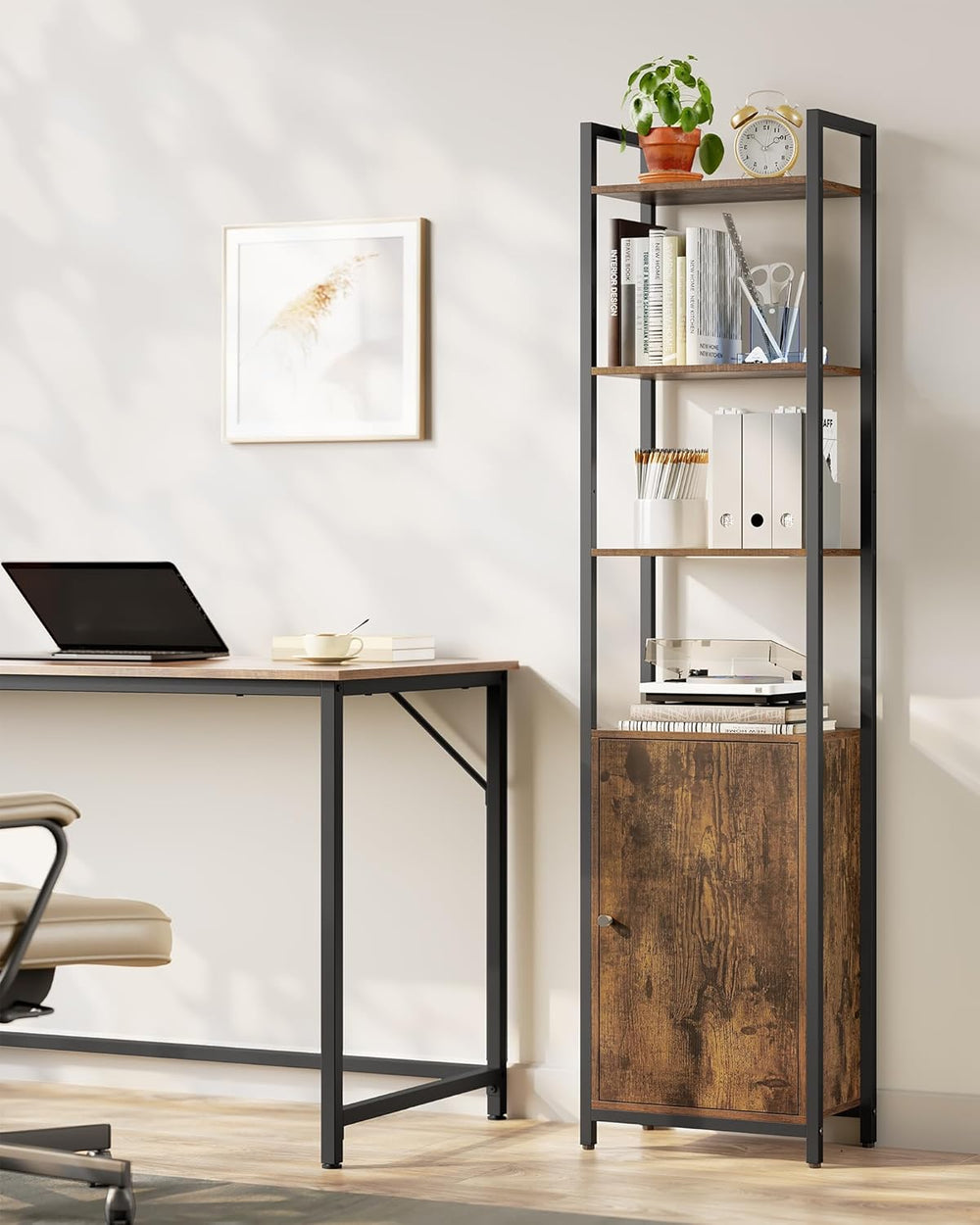 6-Tier Bookshelf with Door & Adjustable Shelves - Karrari