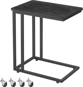 End Table, Side Table, Coffee Table, with Steel Frame and Castors, Ebony Black