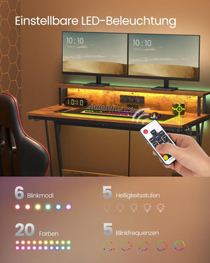 Gaming Desk with Power Strip & Dual Monitor Stand - Karrari