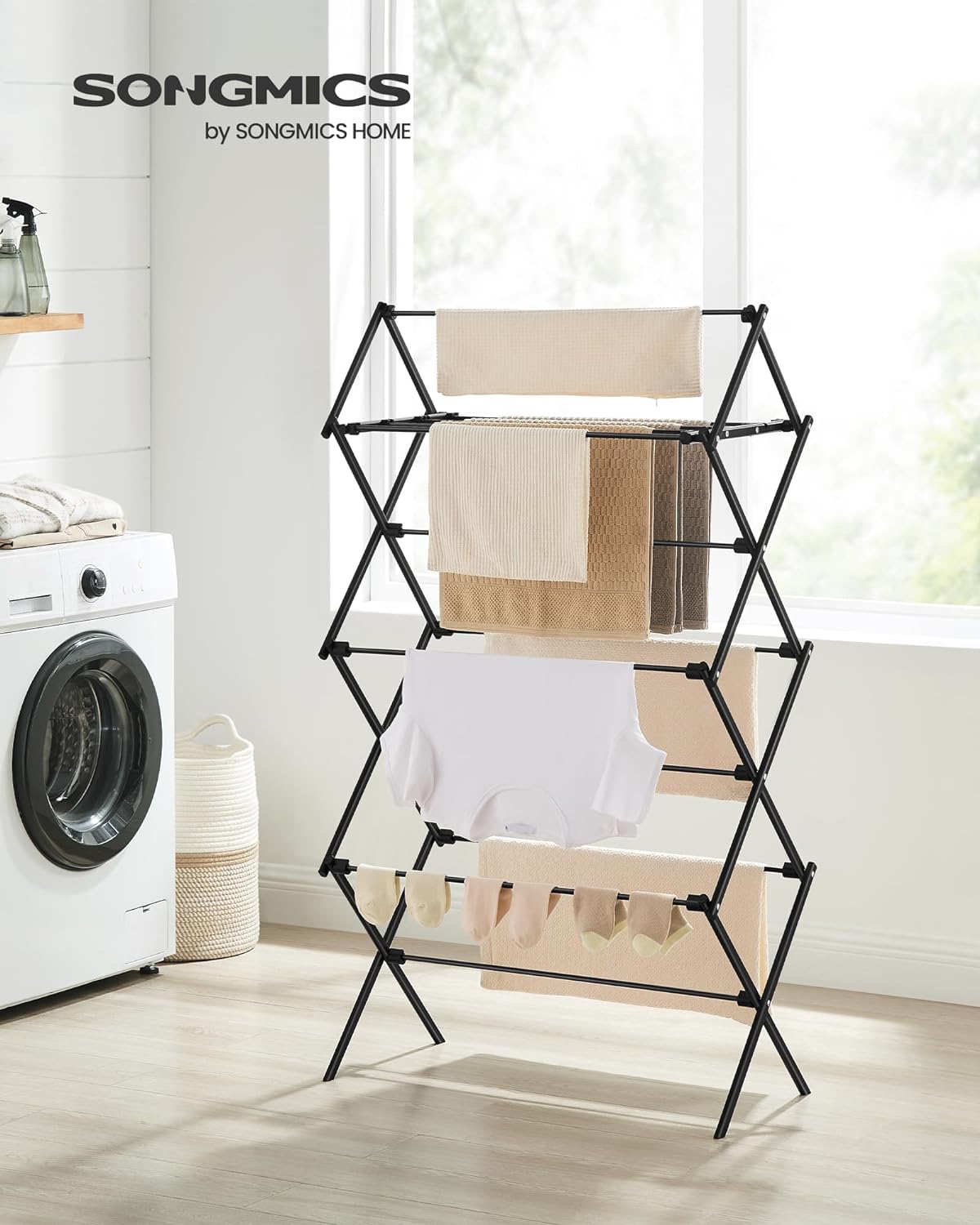 Foldable Clothes Airer, Clothes Drying Rack, Laundry Rack, Steel Frame, 37 x 75 x 135.1 cm