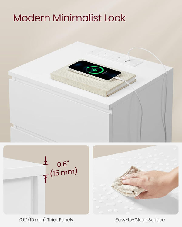 Nightstand with Charging Station – Drawers, AC & USB Ports