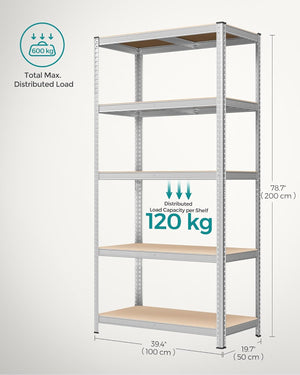 5-Tier Garage Shelving - Durable Steel, Easy Assembly (50x100x200cm) - Karrari