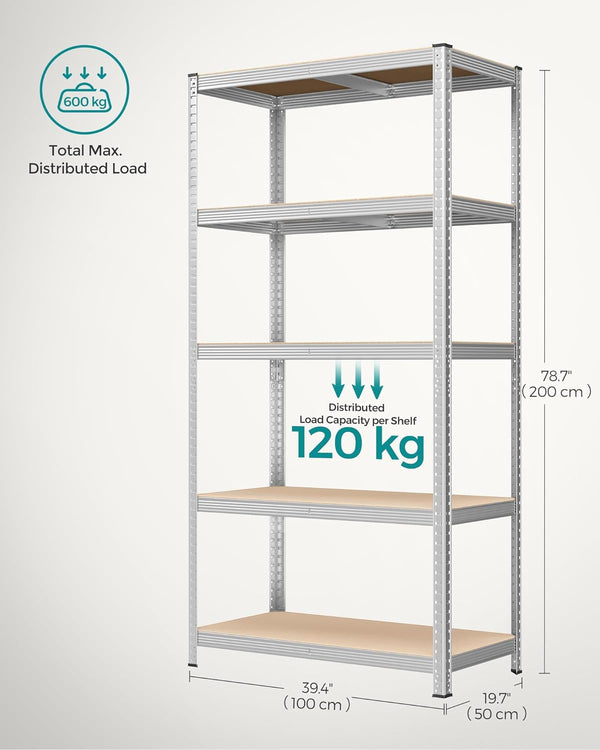 5-Tier Garage Shelving - Durable Steel, Easy Assembly (50x100x200cm) - Karrari