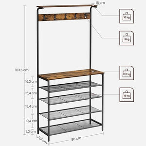 Clothes Rack with 5-Tier Shoe Storage & Hooks - Karrari