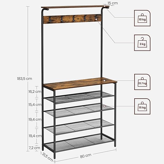 Clothes Rack with 5-Tier Shoe Storage & Hooks - Karrari