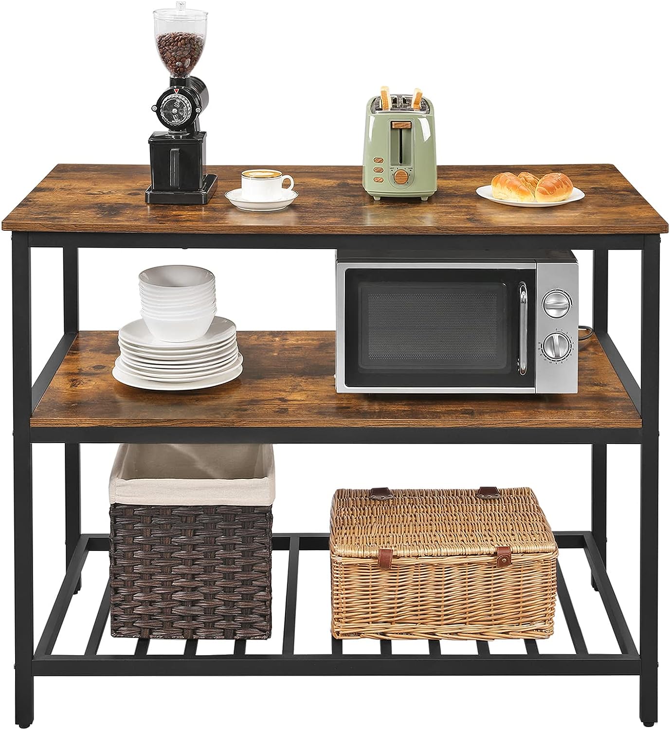 Baker Rack, Kitchen Island with Large Countertop, Stable Steel Structu