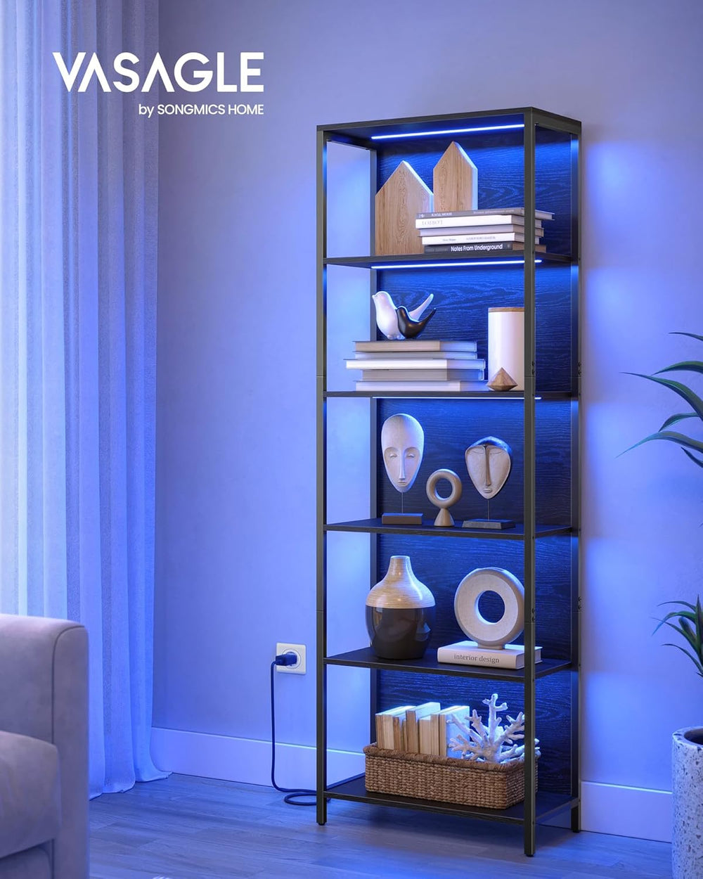6-Tier Bookcase with LED Lighting – Metal Frame - Karrari