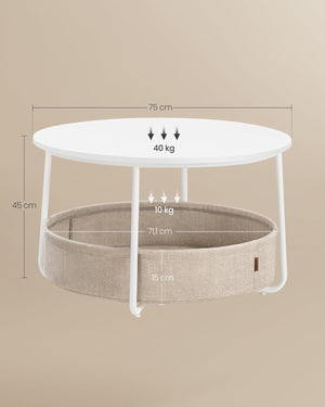 Round Coffee Table with Storage Basket, Metal Frame