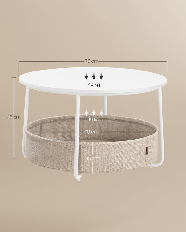 Round Coffee Table with Storage Basket, Metal Frame