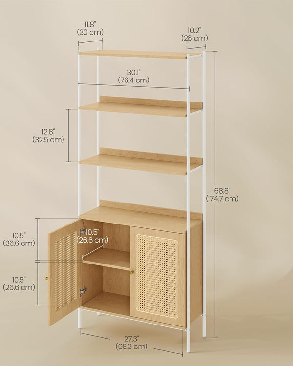 6-Tier Boho Bookcase Rattan-Style Doors - Karrari