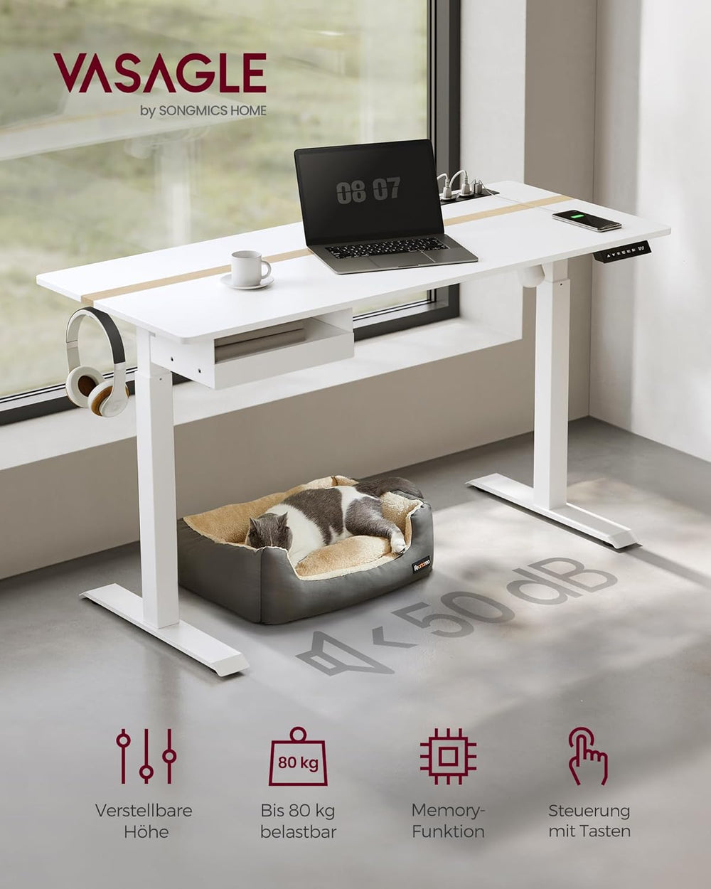 Adjustable Electric Desk with Drawer & Socket - Karrari