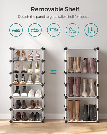 Interlocking Shoe Rack, Rectangular Storage Organiser, 10 Slot Modular DIY Storage Shelf Unit, 40 x 30 x 17 cm