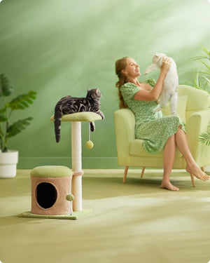 Cat Tree House, Tower – Green & Earth Brown